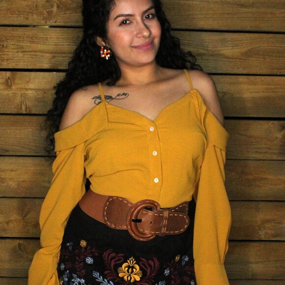 Golden Yellow Off-shoulder Top - Picture 1 of 2